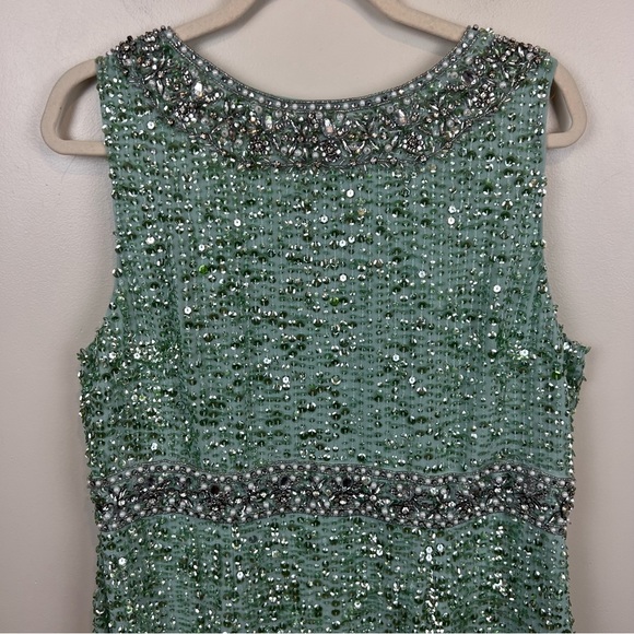 New Mac Duggal Mint Sequined Sleeveless Embellished Neckline Gown, Size 12 - Picture 4 of 10